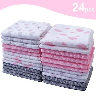New Baby Towels 24 Pack Soft Wash Cloth For Girls Newborn 23 X 23 CM • £9.99