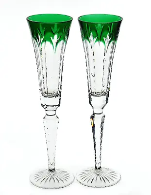 Faberge Grand Palais Emerald Green Cut To Clear Crystal Champage Flutes No Box • $275