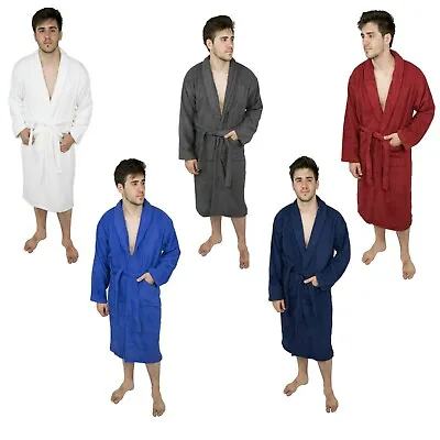 100% Cotton Mens Bathrobe Shawl Collar Kimono Gown Spa Night Sleepwear Robe Coat • $28.49