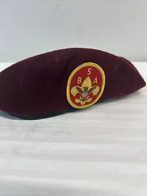 Boy Scouts Military Beret Maroon 7 Authentic Vintage Wool Patch Garrison Hat Cap • $22.10