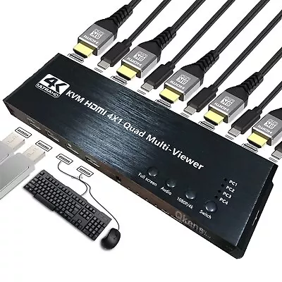 4K HDMI KVM 4x1 Quad Multi Viewer 4 In 1 Out Seamless Switch HDMI Multiviewer • $51.81