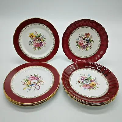 8 Piece Set Hammersley Red/Burgundy Floral Saucers And Side Plates Bone China • £20