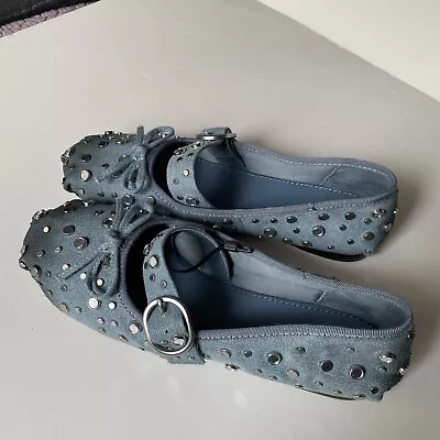 Zara Denim Studded Ballet Flats Size 36 • $35