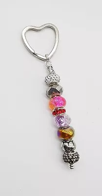 £5.50 • Buy  Pandora / Murano Style  Bead Keyring - Pink Tones Crystal Beads Heart Keyring 