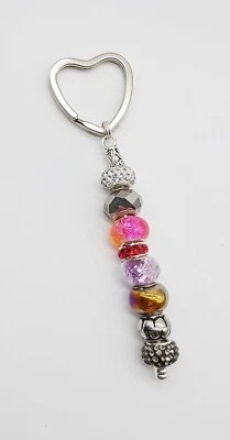 £5.50 • Buy  Pandora / Murano Style  Bead Keyring - Pink Tones Crystal Beads Heart Keyring 
