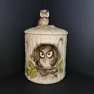 Vintage OMC Otagiri JAPAN Ceraic Owl In Tree Canister Cookie Jar Owl On Top Lid • $49.73