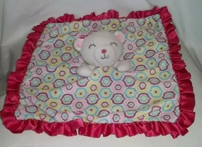 NURSERY RHYME Plush Teddy BEAR Baby BLANKET White Hot Pink Fuchsia Teal Cat • $15.63