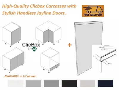 Kitchen Units Matt Gloss Complete Handleless Doors Wall Cabinets JPull ClicBox • £0.99