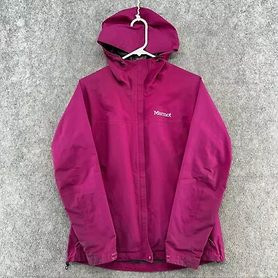 Marmot Jacket Womens S Pink Full Zip Logo Hooded Windbreaker Rain Coat Gortex • $39.95