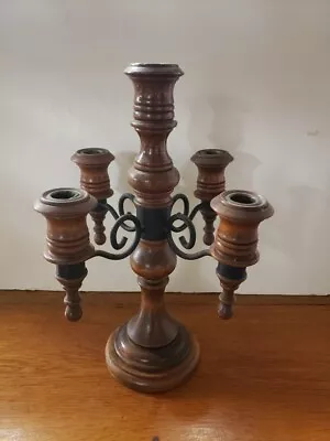 Vintage 5 Arm Wood And Metal Candelabra • $32