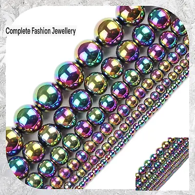 4MM 6MM 8MM 10MM Hematite Rainbow Coloured Round Shaped Beads - Jewellery Making • £2.89