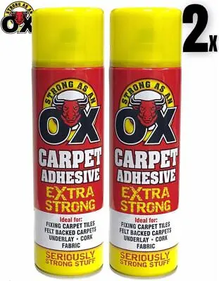 2 X 650ml Heavy Duty Spray Adhesive Glue Strong Ox Foam For Carpet Tile Fabric • £11.99