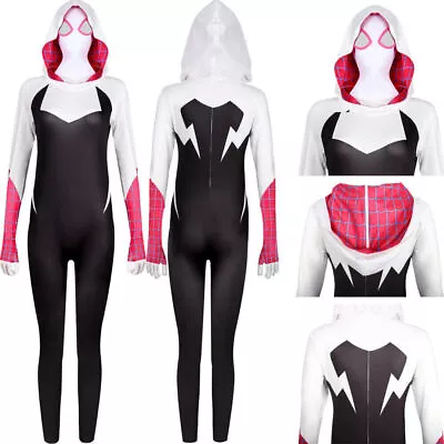 Kids Girls Hoodie Spider Spiderman Gwen Stacy Costume Cosplay Jumpsuit Bodysuit • $33.99