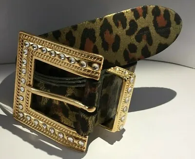 £17.99 • Buy Leopard Print Belt With Gold & Diamonte Style Buckle Real Leather 1 1/4  WX2