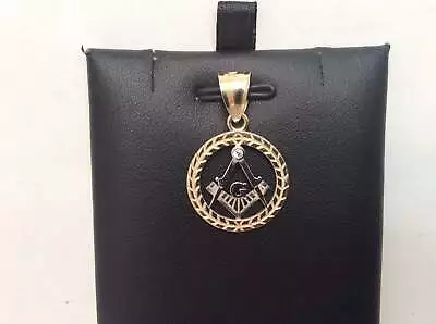  10k Yellow Real Gold Mason Masonic Round Charm Cz Pendant Mens & Ladies 2.00 Gr • $199