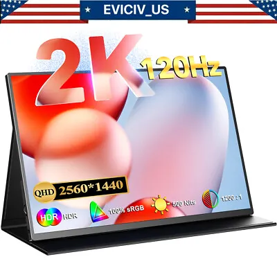 EVICIV 15.6  Portable Monitor 2560*1440 120HZ HDMI USB C LCD Display For Pc Used • $54.99