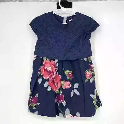 Mini Boden Dress Blue Eyelet Lace Pink Rose Floral Party Easter Girls 2-3 Years • $20