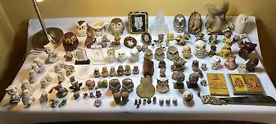 Lot Of 110 Vintage Owl Figurines PlasticMetal Glass Wicker Ceramic Rubber • $69.99
