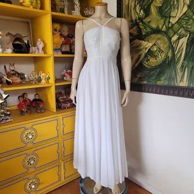 VTg 70s Lilli Diamond Shimmery White Ethereal Disco Wedding Dress Prom Gown M • $95