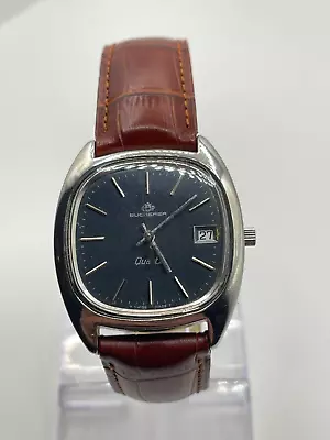 Vintage Bucherer Quartz Steel Gents Watch On Leather Band W Box C1970s • $260.96