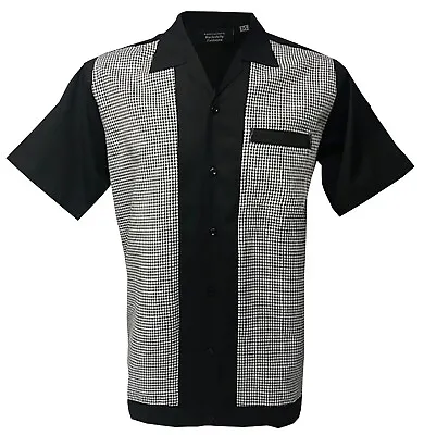 £32.99 • Buy Vintage Shirt Mens Retro Button-Down Casual Bowling Short Sleeve Black White