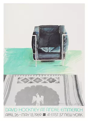 David Hockney Color Offset Lithograph Autographed. Corbusier Chair And Rug 69 • £3595.93