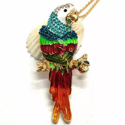 New Betsey Johnson Enamel & Crystal Macaw Parrot Bird Pendant Sweater Necklace • $16.95