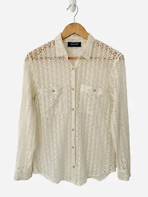 The Kooples Cream Lace Shirt Crystal Buttons Size XS 6-8 • £34.99