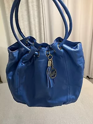 Michael Kors Blue Leather Ring Tassel Tote Shoulder Bag • $44.99