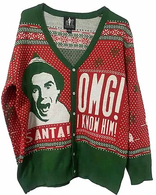 Buddy The Elf Men's Ugly Cardigan Sweater Button Up Red Green Ugly Christmas XL • $24.99