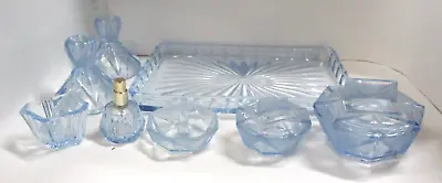 Vintage Ice Blue 8 Piece Glass Dresser Vanity Set • $69.99