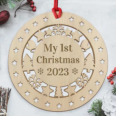 Personalised My 1st Christmas Hanging Wooden Bauble First Christmas Decoration • £3.99