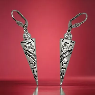 Silvertone Rhinestone Dagger Dangle Pierced Earrings • $5.99