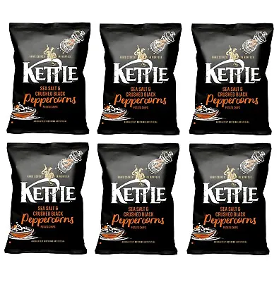 6 X KETTLE Chips Sea Salt & Crushed Black Peppercorns Sharing Crisps Snacks 130g • $46.94