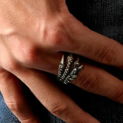 Men Dragon Claw Ring Gothic Punk Biker Rings Man Vintage Jewelry Stainless Steel • £5.99