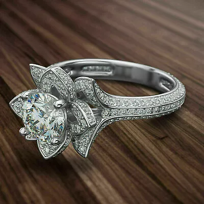 Flower Engagement Ring 14K White Gold 2.30CT Round Cut White  Moissanite Size 5 • $237.69