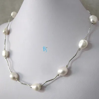  20  11-13mm White Baroque AA Freshwater Pearl Necklace Metal Tube W • $13.26