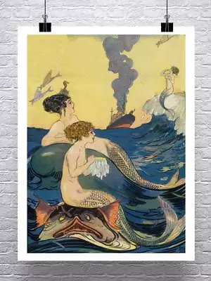 Mermaids At Sea 1880 Vintage Illustration Fine Art Rolled Canvas Giclee 24x32 In • $57.72