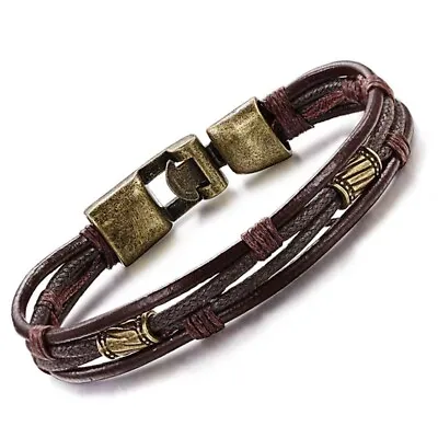 Vintage Leather Wrist Band Brown Rope Bracelet Bangle Braided Hand Strap • $12.98