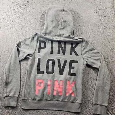 Victoria's Secret Pink Hoodie Womens Medium Gray Pullover Love Sweatshirt Casual • $19.99