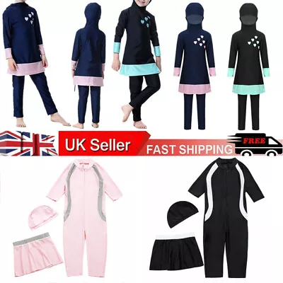 Kids Girls Muslim Swimwear Islamic Modest Burkini Set Swimming Costume Swimsuit^ • £5.49