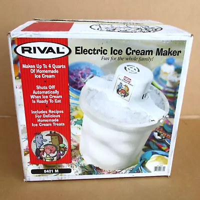 Vintage Rival 4 Qt Quart Ice Cream Maker Freezer Model 8401 Original Box • $24.95