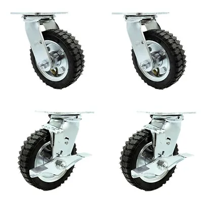 6 Inch Black Pneumatic Wheel Caster Set 4 Swivel With 2 Brakes Service Caster • $167.99