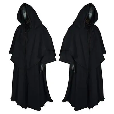 Halloween Wizard Hooded Cloak Medieval Witchcraft Vampire Cape Robe Costume Cos • $30.85