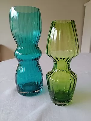 Dartington Two  Intimates  Ribbed Glass Vases Turquoise And Green • £50