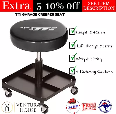 New Garage Stool TTI Mechanic Rolling Stool Work Chair Creeper Seat Wheels Black • $115.97