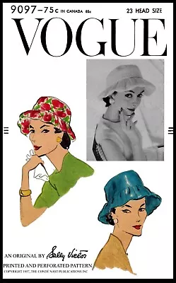 Vogue 9097 Pattern Designer Sally Victor Bucket Hat Cap Chemo Alopecia 23  Head • $5.49
