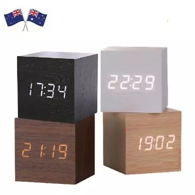 Square Mini Alarm Clock Wooden Clock Cube Desktop • $19.43