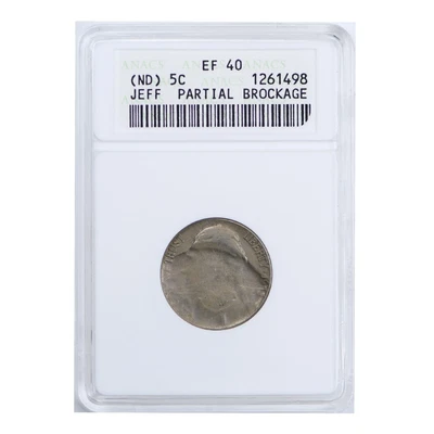 $136.99 • Buy No Date Jefferson Nickel Partial Brockage ANACS EF40