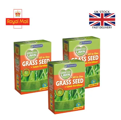 3x ALL IN ONE GRASS SEED & LAWN FERTILISER Quick Start Garden & Fast Growth 375g • £13.99